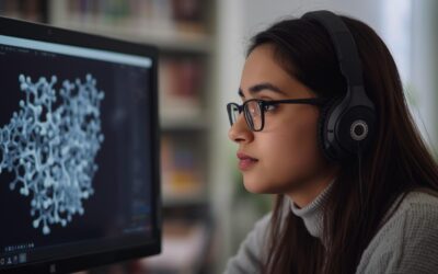 Studente segue ripetizioni di chimica online al computer